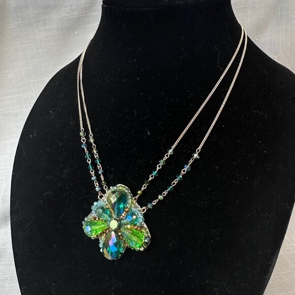 Vintage Ali Khan 80s Designer Sparkly Green Necklace - Picture 3 of 15